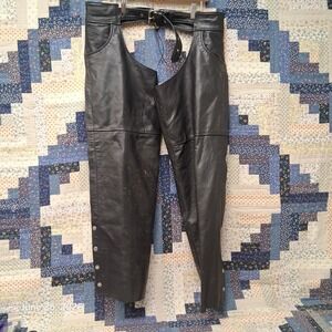 Barneys Leather Motorcycle Chaps Size 3XL XXXL Black Riding Lined Zip Leg